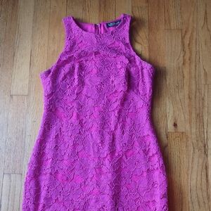 LAUREN RALPH LAUREN Magenta Crochet Lace Overlay Sheath Dress Women 2 Cocktail